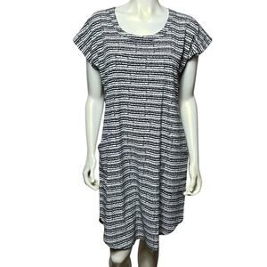 T by Talbots Black & White Striped Short Sleeve Casual Dress with Pockets Size M